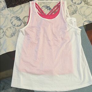 Ideology, White and Pink Mesh Tank Top